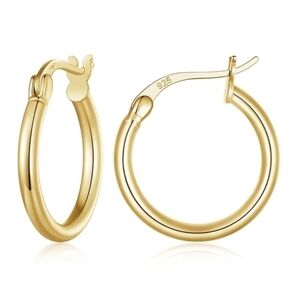 14K Gold Plated 925 Sterling Silver Medium Hoop Earrings